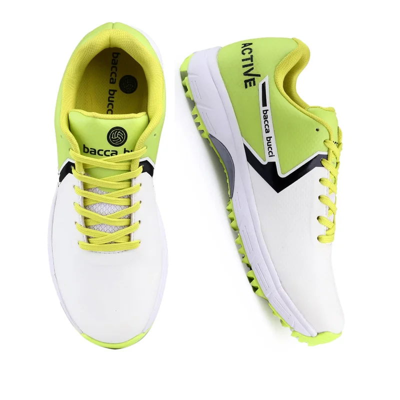 Bacca Bucci White Green Centurion Glide Dynamic FlexFit Elite Cricket Shoes for Men | Best Price UAE